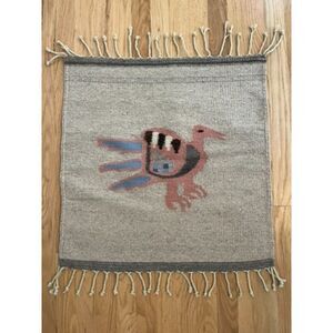 Vintage Wool Native American Bird Motif Tapestry Wall Hanging 24"